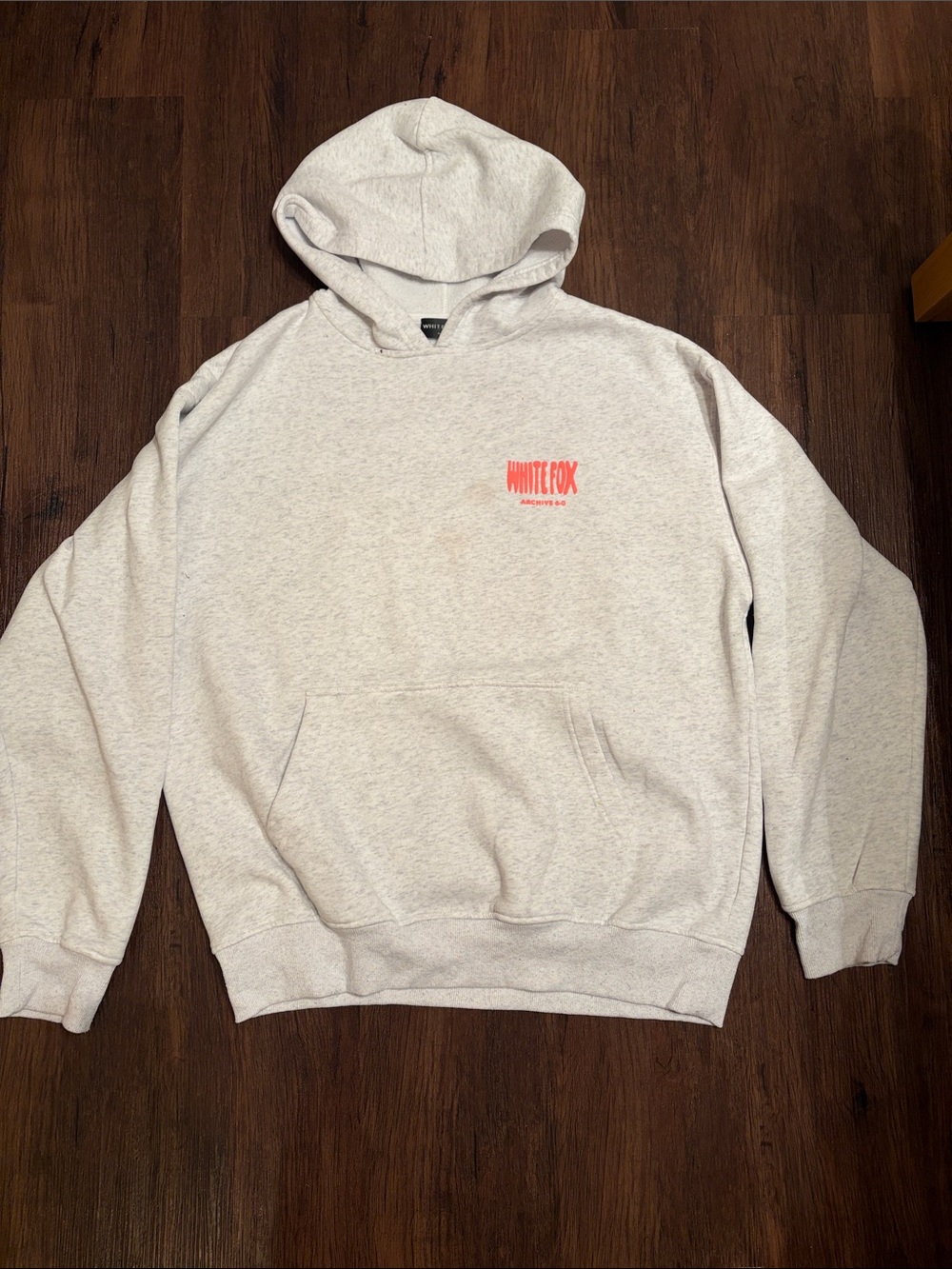 Gray Oversized White Fox Hoodie with Red Logo women sz M/L. !!! Read description